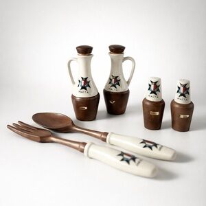 VINTAGE‎ MATERIAL 6 PIECE SALAD SERVING SET
